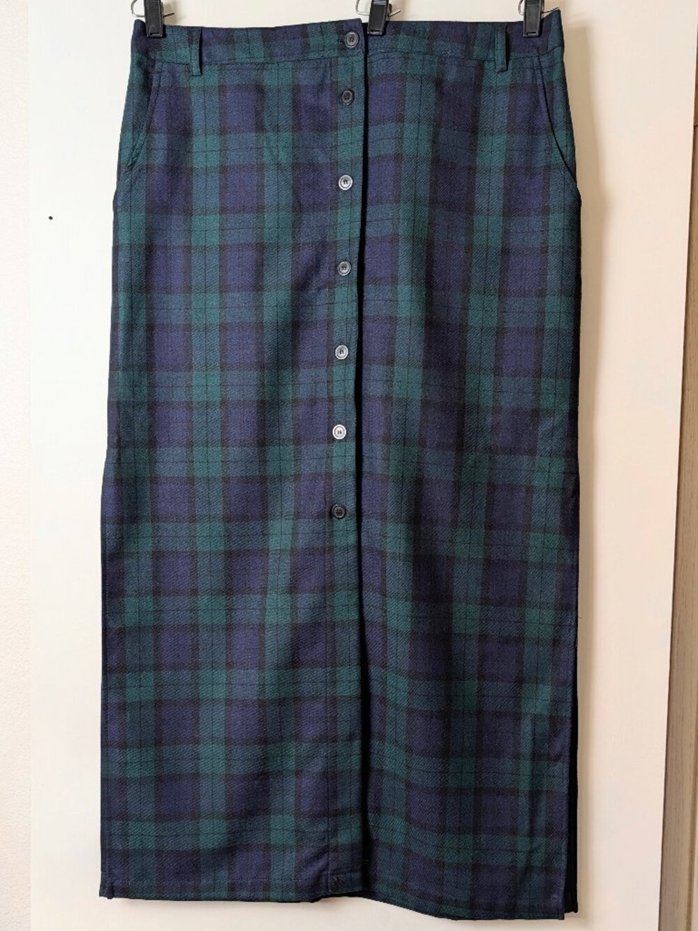 Pendleton Black Watch wool tartan, full length button front skirt, size XL
